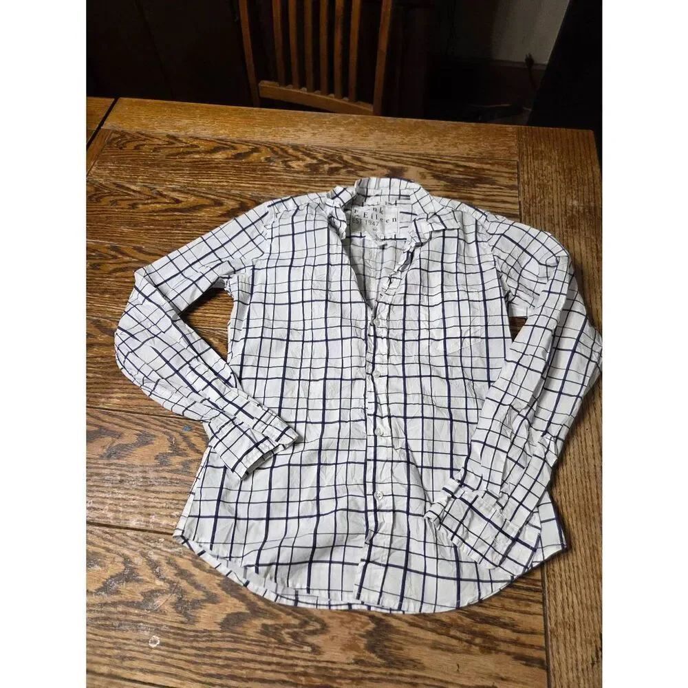 Frank&Eileen Barry blue&white windowpane plaid button down shirt sz XS